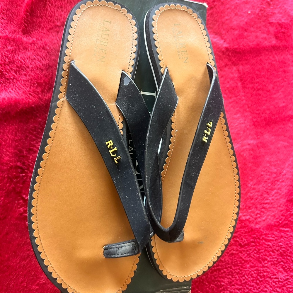 Ralph Lauren Black and Brown Flip-Flops
